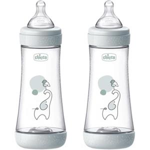 Chicco PERFECT 5, Doppio Biberon Anticolica da 300 ml, Biberon Flusso Veloceda 4 Mesi + con Tettarella in Morbido Silicone, Biberon simil seno materno, Biberon anticolica per allattamento misto