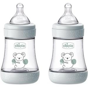 Chicco PERFECT 5, Doppio Biberon Anticolica da 150 ml, Biberon Flusso Lento da 0 Mesi + con Tettarella in Morbido Silicone, Biberon simil seno materno, Biberon anticolica per allattamento misto