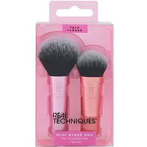 Real Techniques, set da 2 mini pennelli per fondotinta e fard, formato da viaggio, per fard sfuso e fondotinta liquido