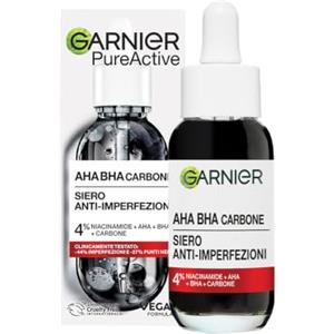Garnier Siero Anti-imperfezioni, Per Pelle Grassa, Impura e Mista,Contrasta Punti Neri e Brufoli, Formula Vegana* con 4% [Niacinamide + AHA + BHA], Siero Pure Active AHA+BHA con Carbone, 30 ml