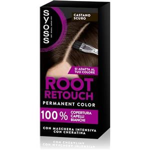 Syoss Root Retouch Ritocco permanente Castano Scuro, Colorazione permanente per 100% copertura della ricrescita capelli, Kit con crema colorante capelli e maschera intensiva con cheratina