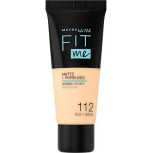 Maybelline New York Fondotinta Fit Me Matte&Poreless, Finish Opacizzante e Fissante, Tonalità: 112 Soft Beige