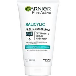 Garnier Maschera 3in1 Argilla, Per Pelli Miste e Con Imperfezioni, Effetto Purificante e Anti-Brufoli, Impurità Rimosse e Pelle Uniforme, Con Argilla e Acido Salicilico, Pure Active, 150 ml