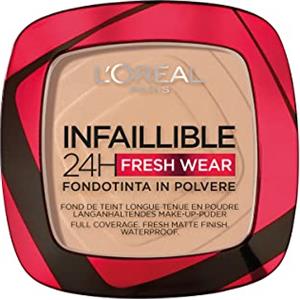 L'Oreal Paris L'Oréal Paris Fondotinta in Polvere Fresh Wear 24H, Formula A Lunga Tenuta, Alta Coprenza Matte e Pelle Opacizzata, Leggero sulla Pelle, Infaillible, Tonalità: 130 Beige Peau/True Beige, 9g