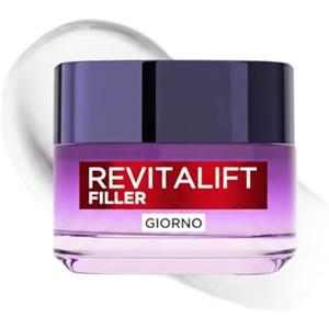 L'Oreal Paris L'Oréal Paris Crema Viso Giorno Revitalift Filler, Per Tutti i Tipi di Pelle, Azione Anti-Rughe, Pelle Rimpolpata a Lungo, con Acido Ialuronico Concentrato, 50 ml