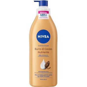 NIVEA Crema Corpo Burro di Cacao Nutriente 400 ml, Crema idratante corpo 48h+ arricchita con Acido Ialuronico Puro, Burro di Cacao e Siero Nutrimento Intenso, Body lotion per pelle secca o molto secca