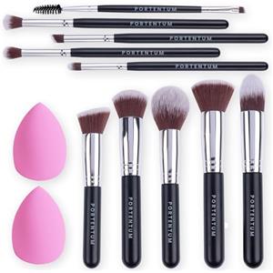 PORTENTUM Set Pennelli Make Up 10 + 2 Premium synthetic pennelli trucco per fondazione cipria fard, ombretto, Set di pennelli make up, kit con spugnetta e Blender Beauty