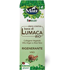 Matt, Siero Crema Viso Bava di Lumaca BIO, con Aloe Vera, Collagene vegetale, Acido Ialuronico, Olio di Argan, Olio Jojoba ed Antiossidanti di Origine Naturale, Azione Rigenerante e Antiage, 30ml