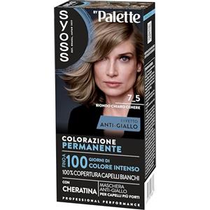 Syoss by Palette Colorazione Permanente 7-5 Biondo Chiaro Cenere, Colorazione capelli permanente con Cheratina, per 100% copertura dei capelli bianchi e fino a 100 giorni di colore intenso