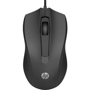 HP 100 Mouse Cablato, Sensore Preciso fino a 1600 DPI, 3 Pulsanti, Rotellina di Scorrimento, Cavo USB-A da 1.5 m, Design con Profilo Ergonomico, Ambidestro, Nero