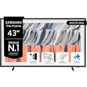 Samsung Smart TV 43" QE43LS03HEUXZT The Frame 4K QLED, Glare Free, HDR10+, Motion Xcelerator 144Hz, Dolby Atmos, Modern Frame Design, Art Mode, Vision AI, Alexa, PACCHETTO INTRATTENIMENTO, 2026