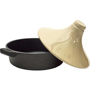 COOK CONCEPT - Tajine Rotonda in Ghisa di Alluminio con Rivestimento Antiaderente - Adatta a Induzione - Progettata per la Cottura Lenta - Pratica Pirofila - 28 cm - Nero/Beige