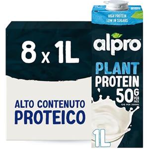 ALPRO PROTEIN 50g, Bevanda alla SOIA, Naturalmente Senza Lattosio, con Vitamine B2, B12 e D - 8 confezioni x 1 Litro