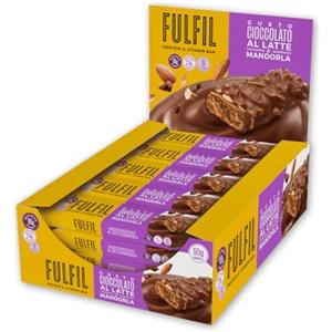 FULFIL - 15 Barrette Proteiche da 55 Grammi, Gusto Cioccolato al Latte e Mandorla con 9 Vitamine e Pochi Zuccheri, Confezione da 825 Grammi