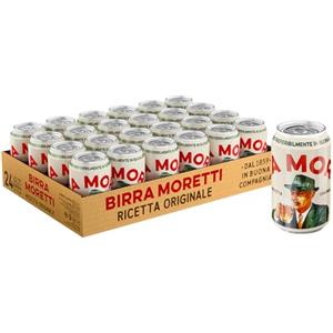 Birra Moretti Ricetta Originale, Cassa con 24 lattine da 33cl, Birra Lager a Bassa Fermentazione, Gusto Delicato ed Equilibrato, Gradazione 4,6% Vol