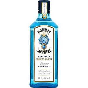 Bombay Sapphire London Dry Gin, 40% vol., 100 cl / 1 L, gin 100% infuso a vapore con 10 botanical accuratamente selezionati