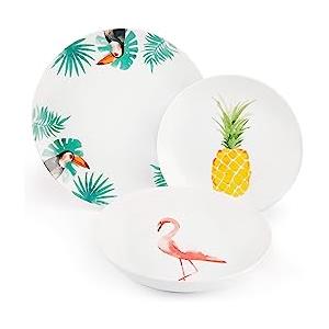 Excelsa Tropical Servizio Tavola 18 Pezzi, Porcellana, Bianco con Decorazioni