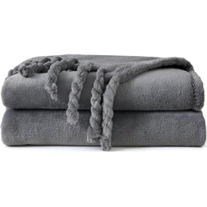Good Nite Morbida coperta in pile, per divano, sedie e letti, in flanella, con frange (127 x 152 cm, grigio)