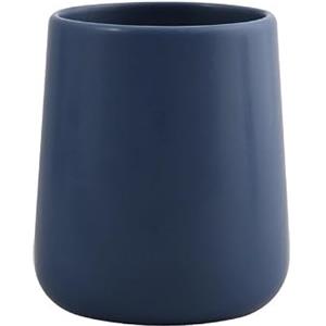 MSV - Bicchiere in Ceramica - MAONIE Blu Scuro Opaco - 300 ML - Pratico ed Elegante per Il Bagno - Facile da Pulire - Resistente all'umidità - 8,5 x 8,5 x 10 cm