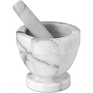 Home Mortaio con Pestello, Marmo, Bianco/Grigio, 12 cm