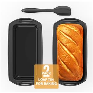 Ankway Stampo in silicone per pane rettangolare con raschietto per pasta, set di 2 stampi antiaderenti in silicone per torte e pane, 28 x 14,3 x 6,3 cm, nero