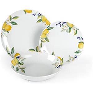 Excelsa Lemon Servizio Tavola 18 Pezzi, Porcellana, Bianco/Limoni