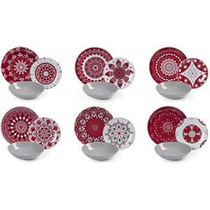 Excelsa Mandala Red Servizio Piatti 18 Pezzi, Porcellana