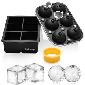 Ankway Stampi per Ghiaccio Set di 2, Cubetti Ghiaccio Silicone, Creatore di Palline di Ghiaccio a Sfera con Coperchio per Congelatore, Whisky, Cocktail, Ghiaccio, Facile da Staccare, Senza BPA