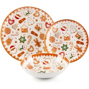Excelsa Wonderful Ginger Set Servizio Piatti in Porcellana, 18 Pezzi, Motivo Natalizio