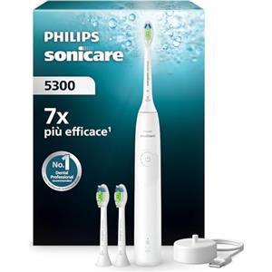 Philips Sonicare 5300 spazzolino elettrico sonico con 2 livelli di intensità, avviso di pressione, EasyStart, Smartimer e BrushPacer, bianco, modello HX7108/04 [Nuova tecnologia]