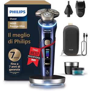 Philips Shaver i9000 Prestige Ultra, rasoio elettrico Wet & Dry, tecnologia Skin IQ Pro, triplo sistema Lift & Cut, lame di precisione NanoTech 360º, 5 modalità di rasatura, modello XP9401/38