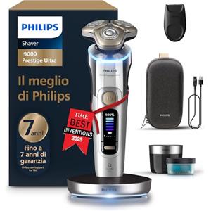 Philips Shaver i9000 Prestige Ultra, rasoio elettrico Wet & Dry, tecnologia Skin IQ Pro, triplo sistema di sollevamento e taglio, lame di precisione NanoTech 360º, 5 modalità di rasatura, XP9404/31