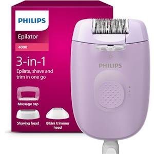PHILIPS Epilatore Philips Serie 4000, epilatore da donna con filo per corpo e zona bikini, epilazione, rasatura e rifinitura, modello BRE257/00