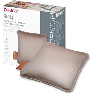 Beurer Heaty Termoforo, termoforo senza fili con batteria ricaricabile, con spegnimento automatico e 3 livelli di temperatura, con riscaldamento rapido, morbido velluto, taupe