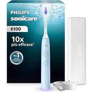 Philips Sonicare 6100, spazzolino elettrico sonico con 2 modalità di spazzolamento e 3 livelli di intensità, avviso di pressione, EasyStart, SmarTimer, azzurro, modello HX7406/02 [Nuova tecnologia]