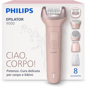 Philips Epilatore Serie 9000 - Epilatore elettrico Wet & Dry senza fili, per gambe, corpo e zona bikini, con ProGuide, 8 accessori, autonomia di 60 minuti, modello BRE719/00
