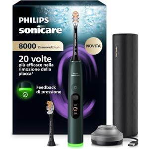 Philips Sonicare Next-Generation DiamondClean 8000 Spazzolino elettrico - con Feedback di pressione, 15 impostazioni, verde scuro, HX8312/14