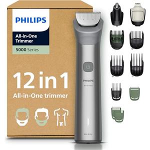 Philips Rifinitore All-in-one Multigroom Serie 5000 12 in 1 - Rifinitore per barba, capelli e corpo, lame autoaffilanti interamente in metallo, 20 impostazioni di lunghezza (0,5-20 mm), MG5952/30