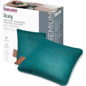 Beurer Heaty Termoforo, termoforo senza fili con batteria, con spegnimento automatico e 3 livelli di temperatura, con riscaldamento rapido, morbido velluto a coste, verde scuro