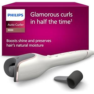Philips Auto Curler Serie 8000, arricciacapelli con tecnologia MoistureProtect, 27 diverse opzioni di styling, bianco, modello BHB878/00