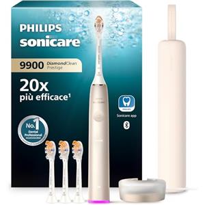 Philips Sonicare DiamondClean 9900 Prestige - Spazzolino elettrico con tecnologia SenseIQ e app, 5 modalità di pulizia, custodia da viaggio per la ricarica, Champagne, modello HX9992/44