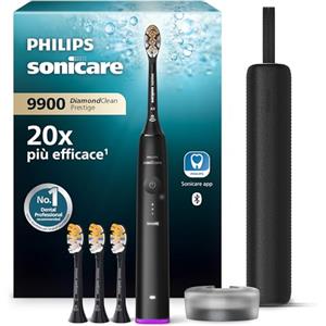 Philips Sonicare DiamondClean 9900 Prestige- Spazzolino elettrico con tecnologia SenseIQ e app, 5 modalità di pulizia, 3 livelli di intensità, custodia da viaggio per la ricarica, nero, HX9992/43