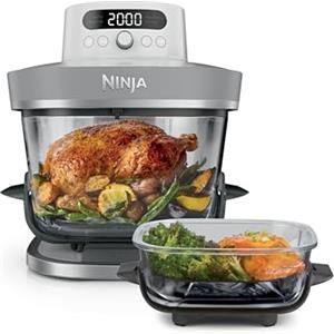 Ninja CRISPi PRO XL Friggitrice ad aria in vetro, 5 programmi di cottura preimpostati, include contenitori in vetro CleanCrisp da 5,7 L e 2,3 L e coperchi, bianco AS090EUWH