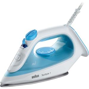 Braun TexStyle 1 SI1029BL, Ferro da Stiro Antiaderente, 120g/min Colpo Vapore, Sistema Decalc & Funzione Spray, Riscaldamento Rapido (35s), Adatto Acqua Rubinetto, EcoMode, Serbatoio 220ml, 1900W, Blu