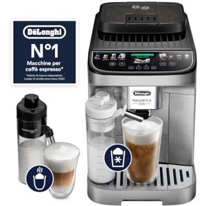 De'Longhi De'Longhi Magnifica Duo - Perfetto Macchina da Caffè Automatica con Montalatte Automatico LatteCrema, 20 Bevande Calde e Fredde, Display a Colori con Icone, Argento Spazzolato (ECAM332.80.SXB)