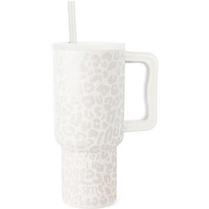 Simple Modern Tazza Termica con Cannuccia e Manico | Bicchiere Termico in Acciaio Inossidabile Isolato | Regali per Donne & Uomini | Trek | 890ml | Cream Leopard