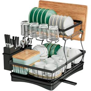 edihome, Scolapiatti da Appoggio, da Lavandino, da Lavello, Gocciolatoio, Scola Piatti, Acciaio Inox, Drying Rack, Ugello Antigoccia e di Drenaggio (2 livello)