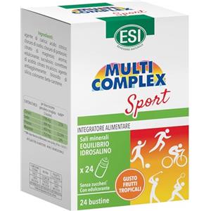 ESI, Multicomplex Sport, Integratore Alimentare di Sali Minerali per Sportivi con Potassio, Magnesio e Sodio, Contrasta l'Affaticamento e Restituisce Energia, Senza Zuccheri, 24 Bustine