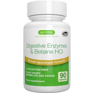 Igennus Healthcare Nutrition Igennus Enzimi Digestivi Completi con 10 Enzimi, Betaina HCl e Bromelina