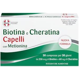 Matt, Biotina e Cheratina Capelli con Metionina, Integratore Capelli e Unghie con Vitamina C, Vitamina E, Zinco e Selenio, Confezione da 30 Compresse